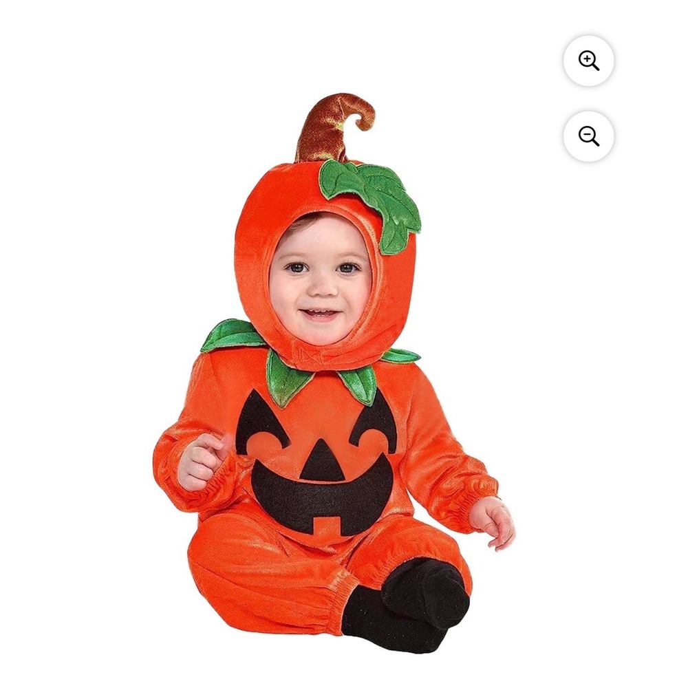 Amscan Pumpkin Halloween Costume Toddler 12-24 Months Orange New 2pc Romper Hat